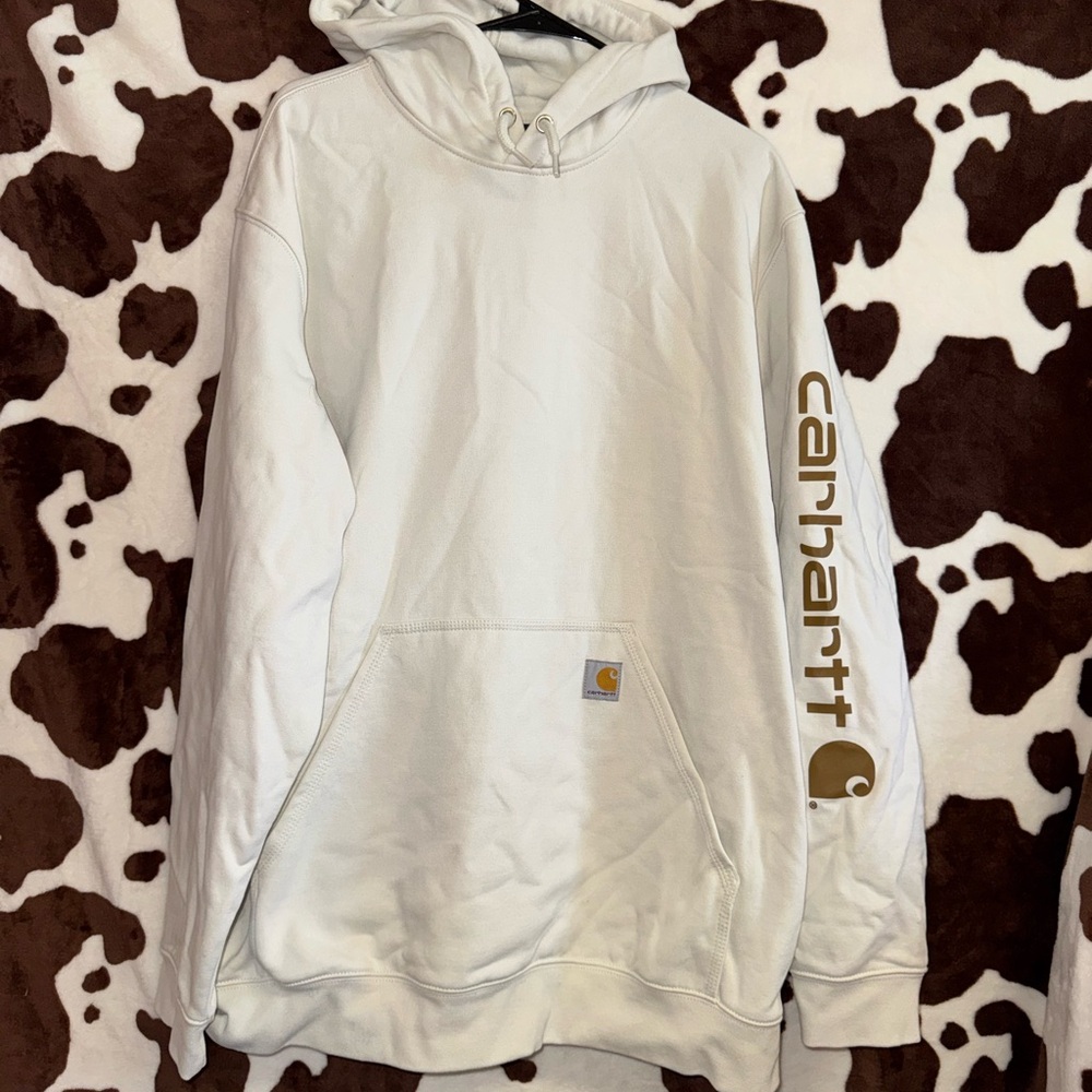 Carhartt White Hoodie with Brown Logo Print